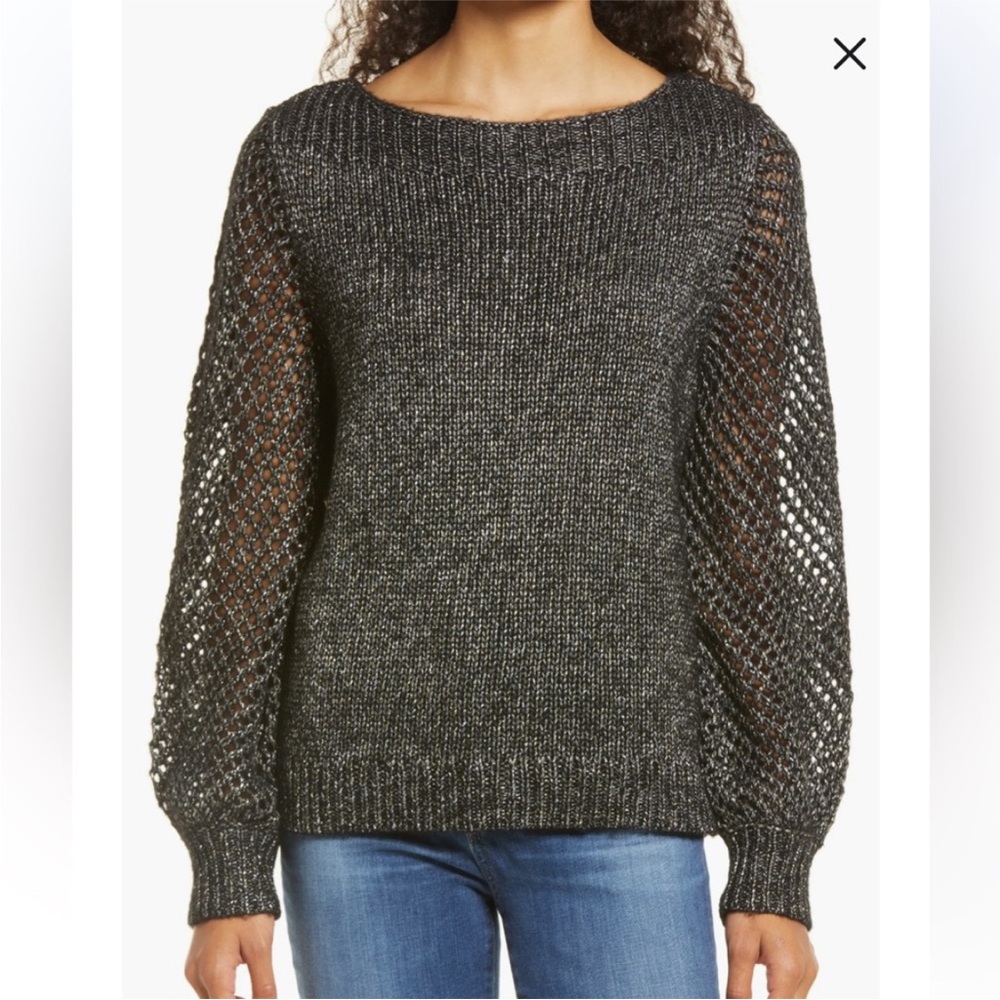Tommy Bahama Shimmer Balloon Sleeve Sweater Black Size Small New